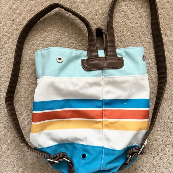 DISNEY Retro Camp Mickey Mouse Round Bottom Multicolor ParkVacation Bag Backpack - Picture 4 of 11